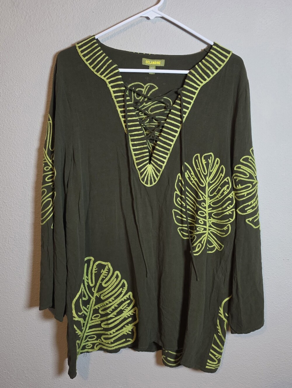 Anthropologie Celandine Linen Blend Palm Leaf Mini Kaftan Dress Size XS/S Boho - Picture 3 of 9